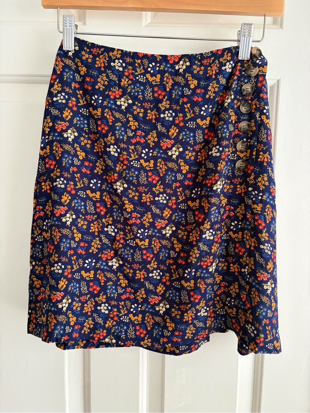 Madewell Navy Floral A-Line Skirt with Side Buttons